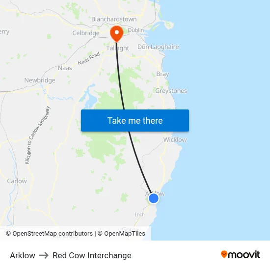 Arklow to Red Cow Interchange map