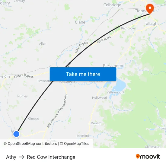 Athy to Red Cow Interchange map