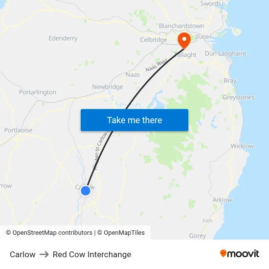 Carlow to Red Cow Interchange map