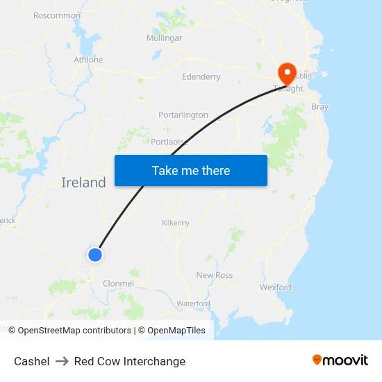 Cashel to Red Cow Interchange map