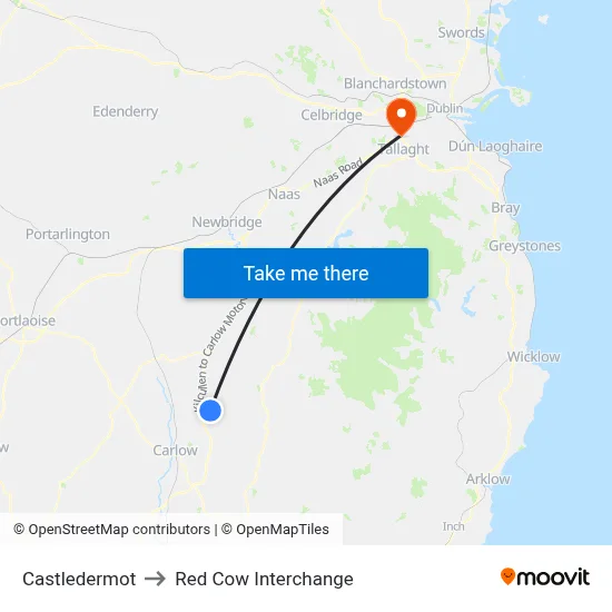 Castledermot to Red Cow Interchange map