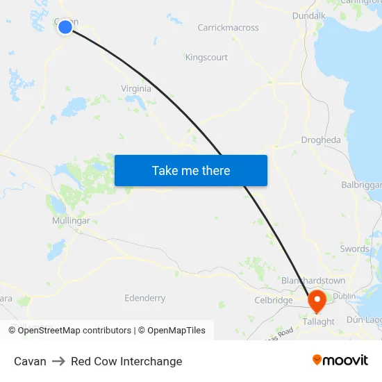 Cavan to Red Cow Interchange map