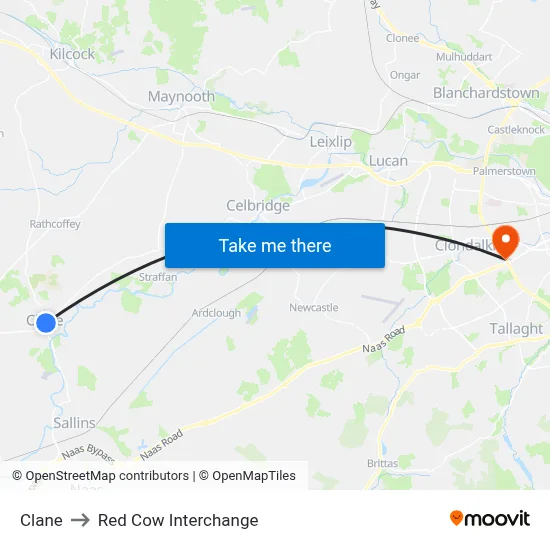 Clane to Red Cow Interchange map