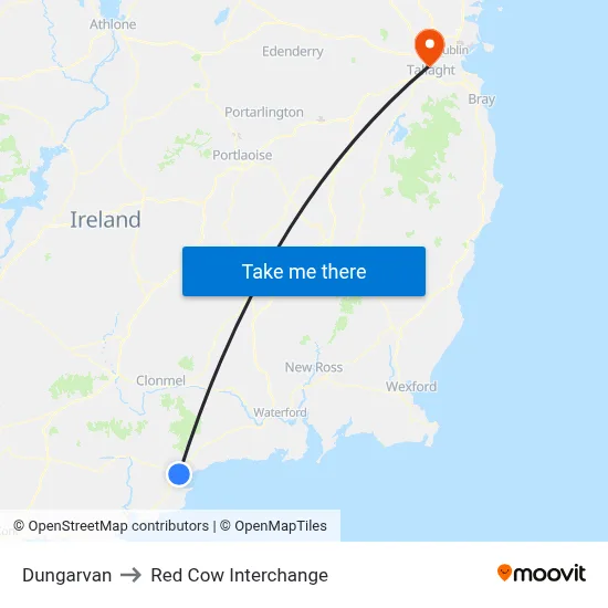 Dungarvan to Red Cow Interchange map