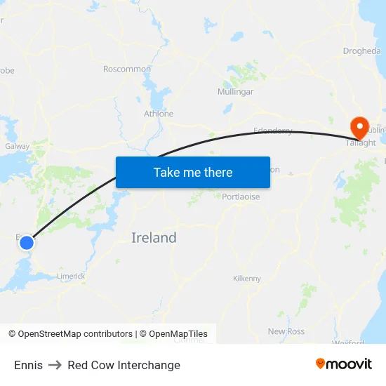 Ennis to Red Cow Interchange map
