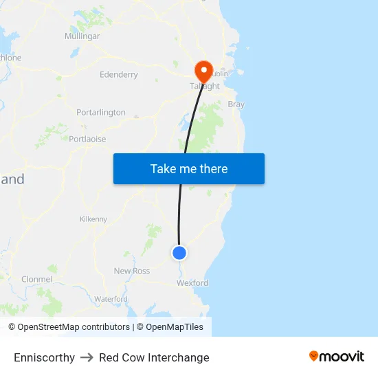 Enniscorthy to Red Cow Interchange map