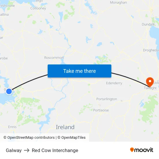 Galway to Red Cow Interchange map