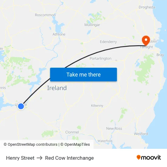 Henry Street to Red Cow Interchange map