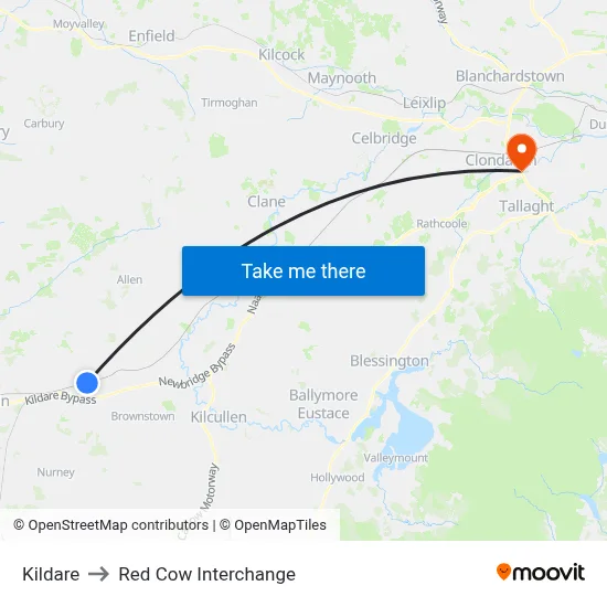 Kildare to Red Cow Interchange map