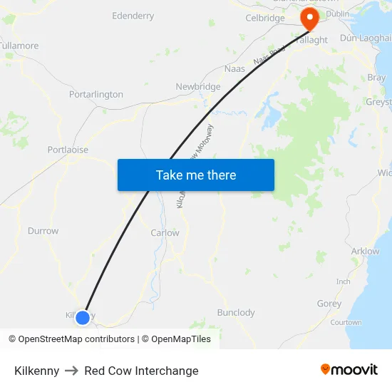 Kilkenny to Red Cow Interchange map