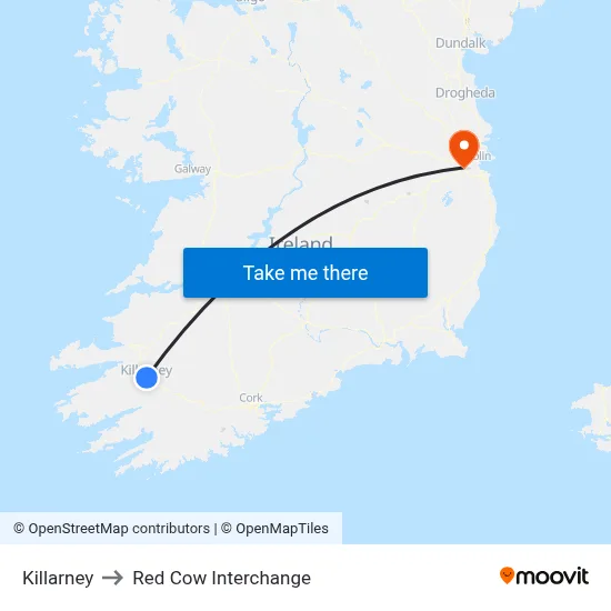 Killarney to Red Cow Interchange map