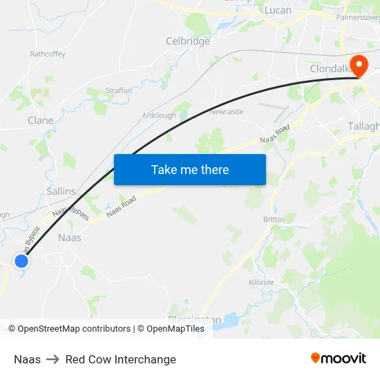 Naas to Red Cow Interchange map