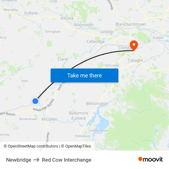 Newbridge to Red Cow Interchange map