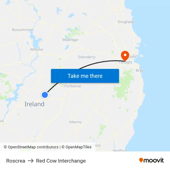 Roscrea to Red Cow Interchange map