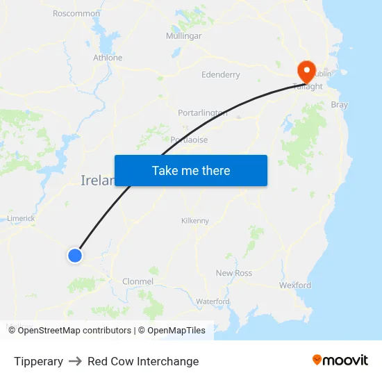 Tipperary to Red Cow Interchange map