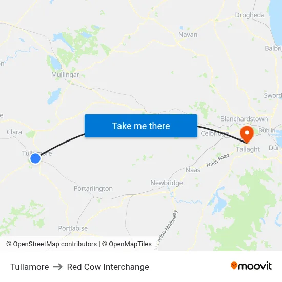 Tullamore to Red Cow Interchange map