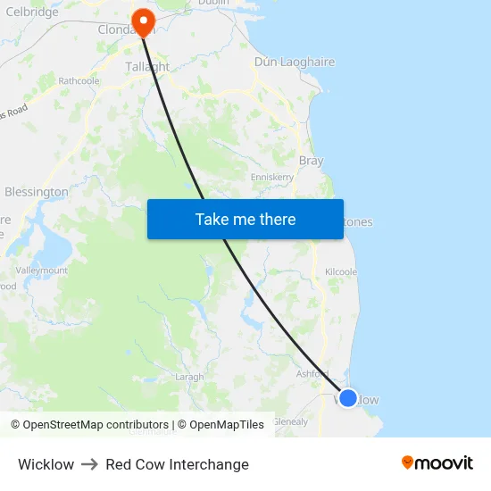 Wicklow to Red Cow Interchange map