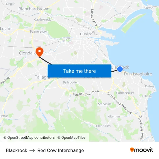 Blackrock to Red Cow Interchange map