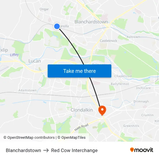 Blanchardstown to Red Cow Interchange map