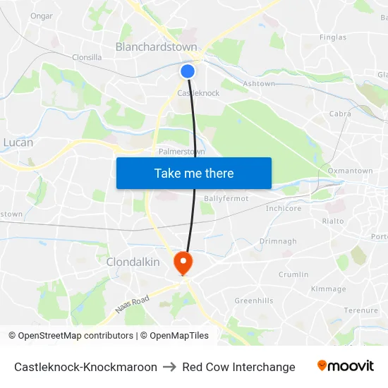 Castleknock-Knockmaroon to Red Cow Interchange map