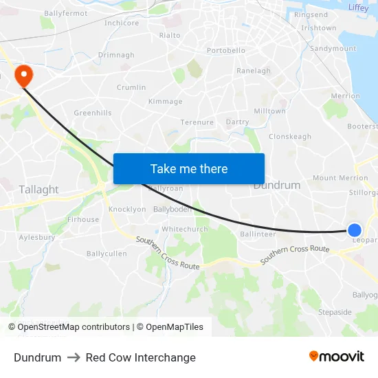 Dundrum to Red Cow Interchange map