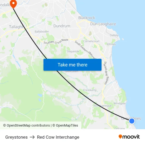 Greystones to Red Cow Interchange map