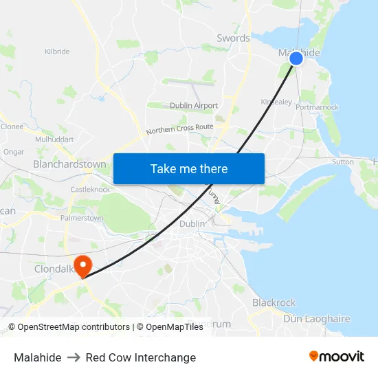 Malahide to Red Cow Interchange map