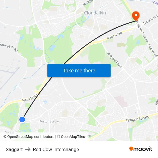 Saggart to Red Cow Interchange map