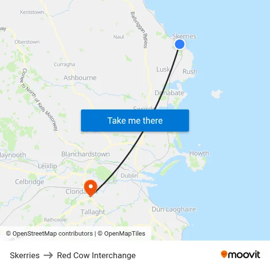Skerries to Red Cow Interchange map