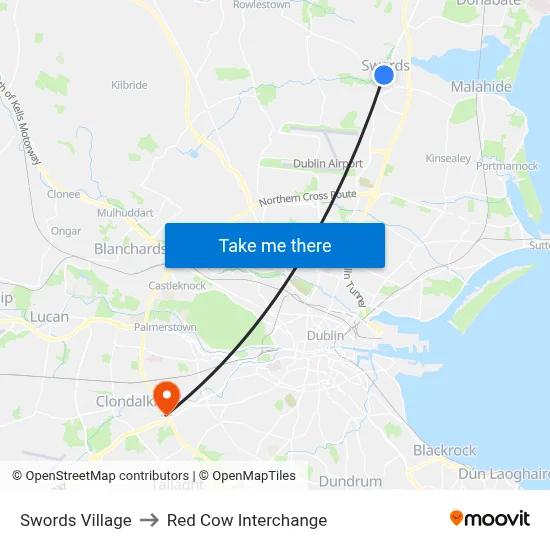 Swords Village to Red Cow Interchange map