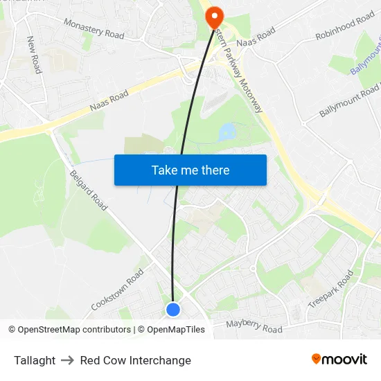 Tallaght to Red Cow Interchange map