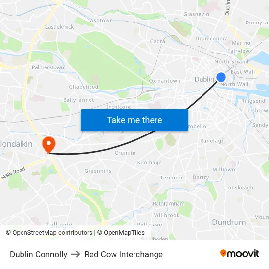 Dublin Connolly to Red Cow Interchange map