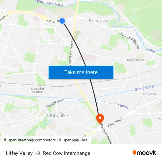 Liffey Valley to Red Cow Interchange map