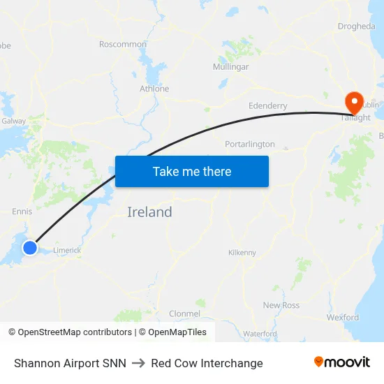 Shannon Airport SNN to Red Cow Interchange map