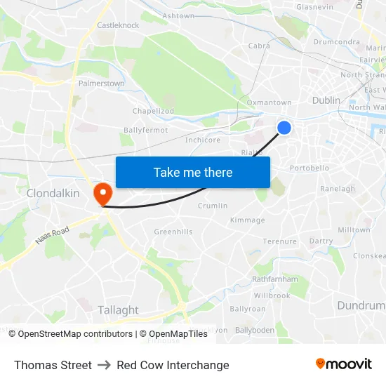Thomas Street to Red Cow Interchange map