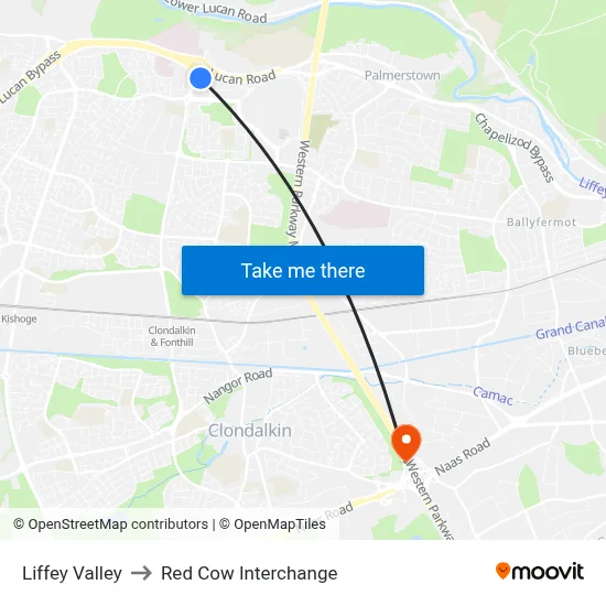Liffey Valley to Red Cow Interchange map
