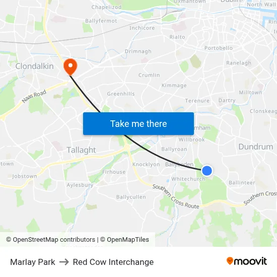 Marlay Park to Red Cow Interchange map