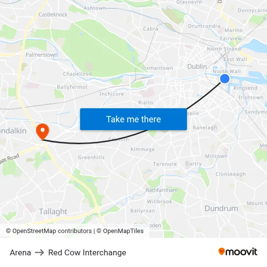 Arena to Red Cow Interchange map