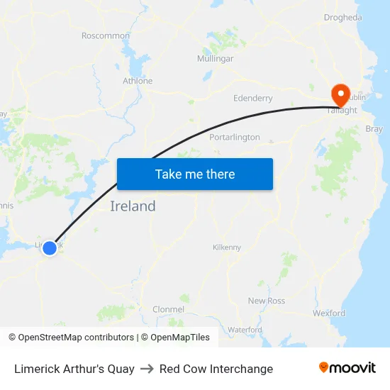 Limerick Arthur's Quay to Red Cow Interchange map