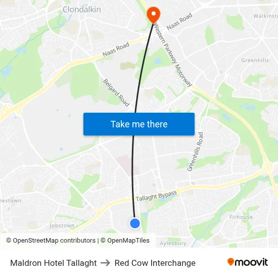 Maldron Hotel Tallaght to Red Cow Interchange map