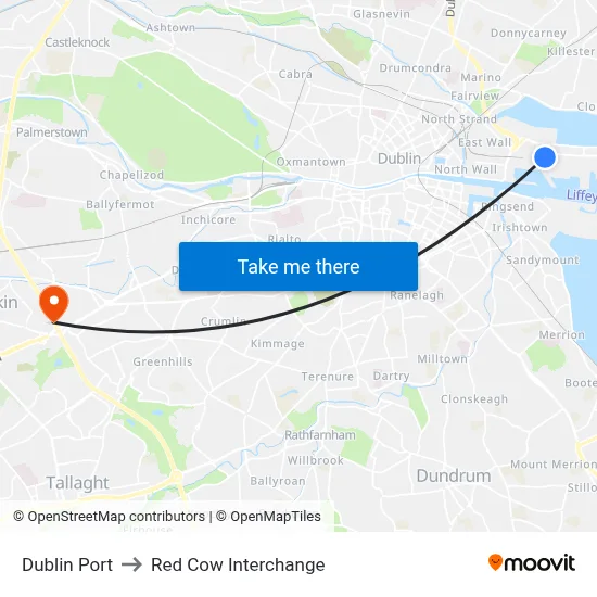 Dublin Port to Red Cow Interchange map