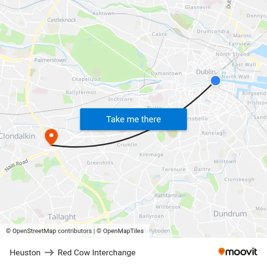 Heuston to Red Cow Interchange map
