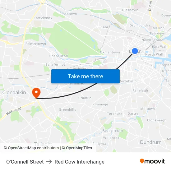O'Connell Street to Red Cow Interchange map