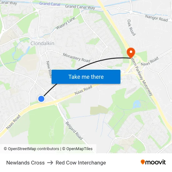Newlands Cross to Red Cow Interchange map
