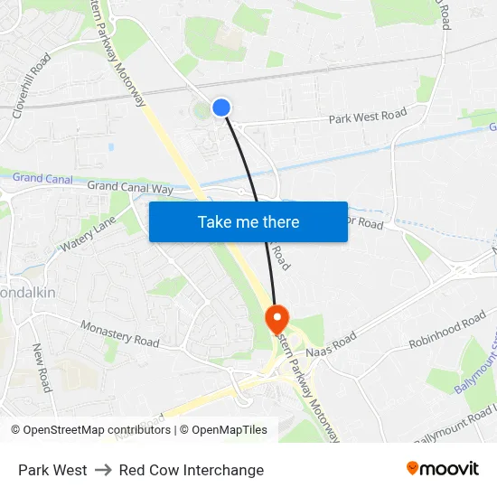 Park West to Red Cow Interchange map