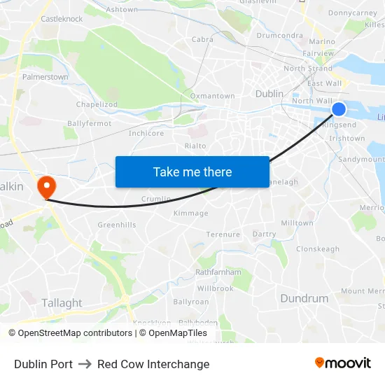 Dublin Port to Red Cow Interchange map