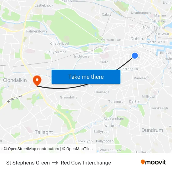 St Stephens Green to Red Cow Interchange map