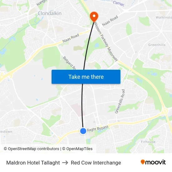 Maldron Hotel Tallaght to Red Cow Interchange map