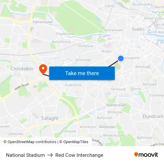 National Stadium to Red Cow Interchange map