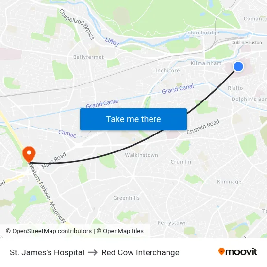 St. James's Hospital to Red Cow Interchange map